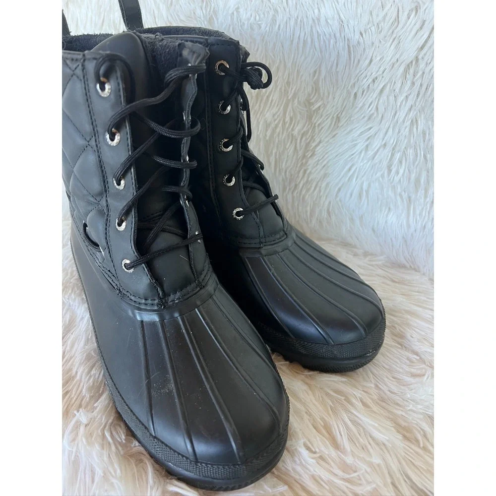 Sperry Saltwater Duck Boots Black‎ Quilted Rain Lace Up Womens Lined Winter Sz 9